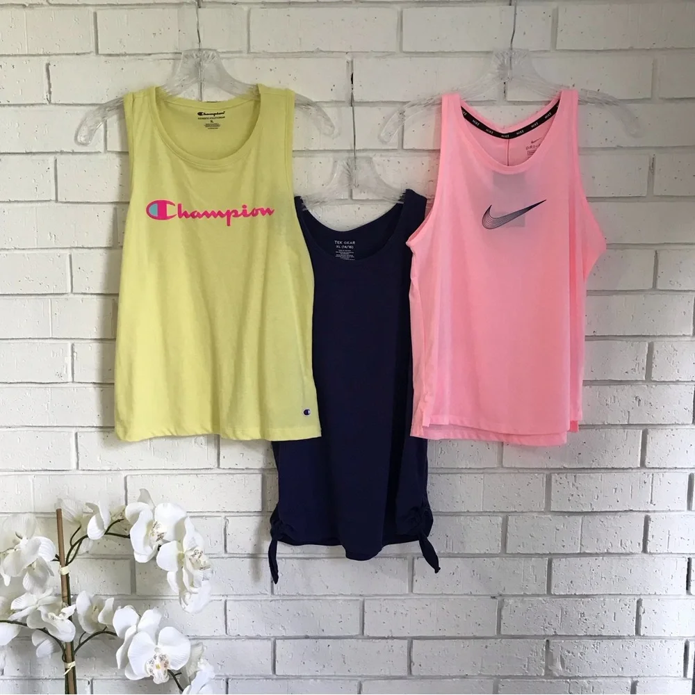 Girls Size XL Tank Top Bundle of 3 Nike Champion Tek Gear Yellow Pink Blue